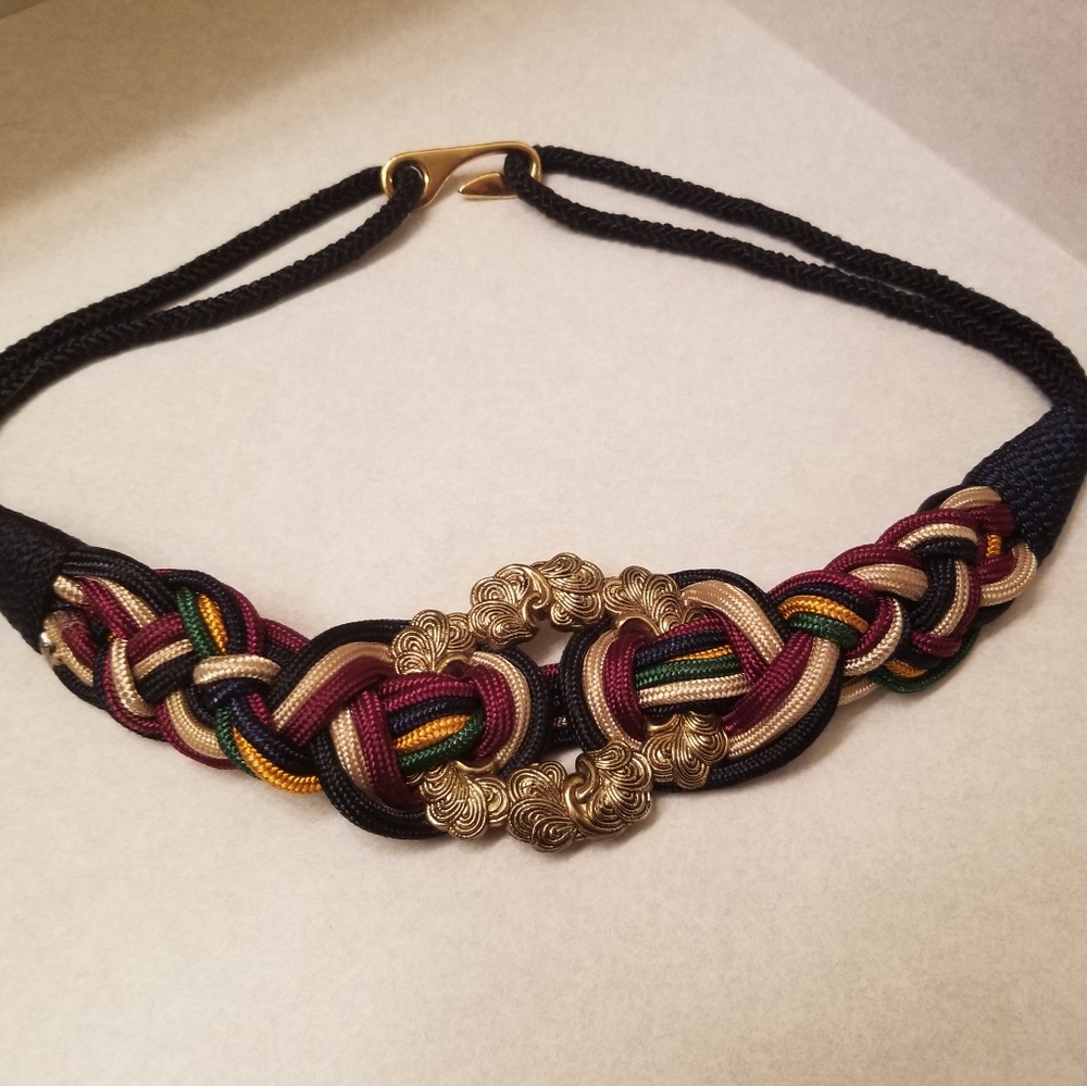 Vintage 90's Navy Blue Belt with Gold Accents